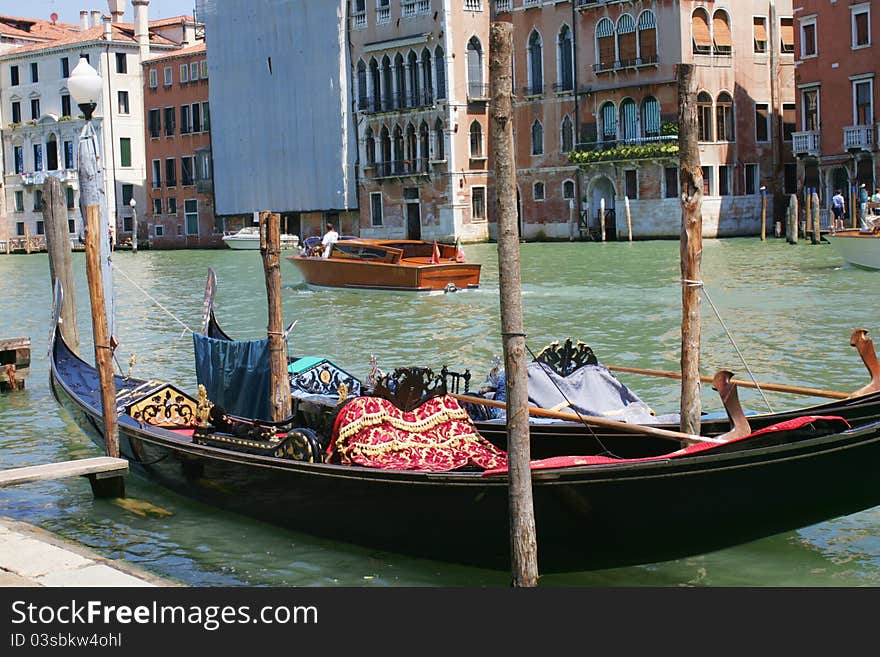 Gondolas in Grand canal in Venice, Italy. Gondolas in Grand canal in Venice, Italy