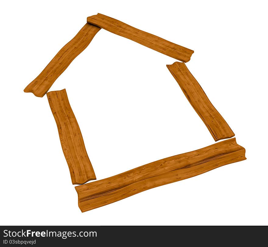 One silhouette of a simple house made with wood (3d render). One silhouette of a simple house made with wood (3d render)