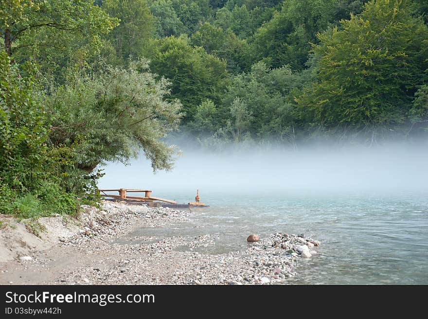 Fog over a river in early morning