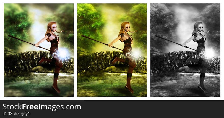 Digital beauty for your artistic creations and/or your projects Cute sorcerer with her staff. Digital beauty for your artistic creations and/or your projects Cute sorcerer with her staff