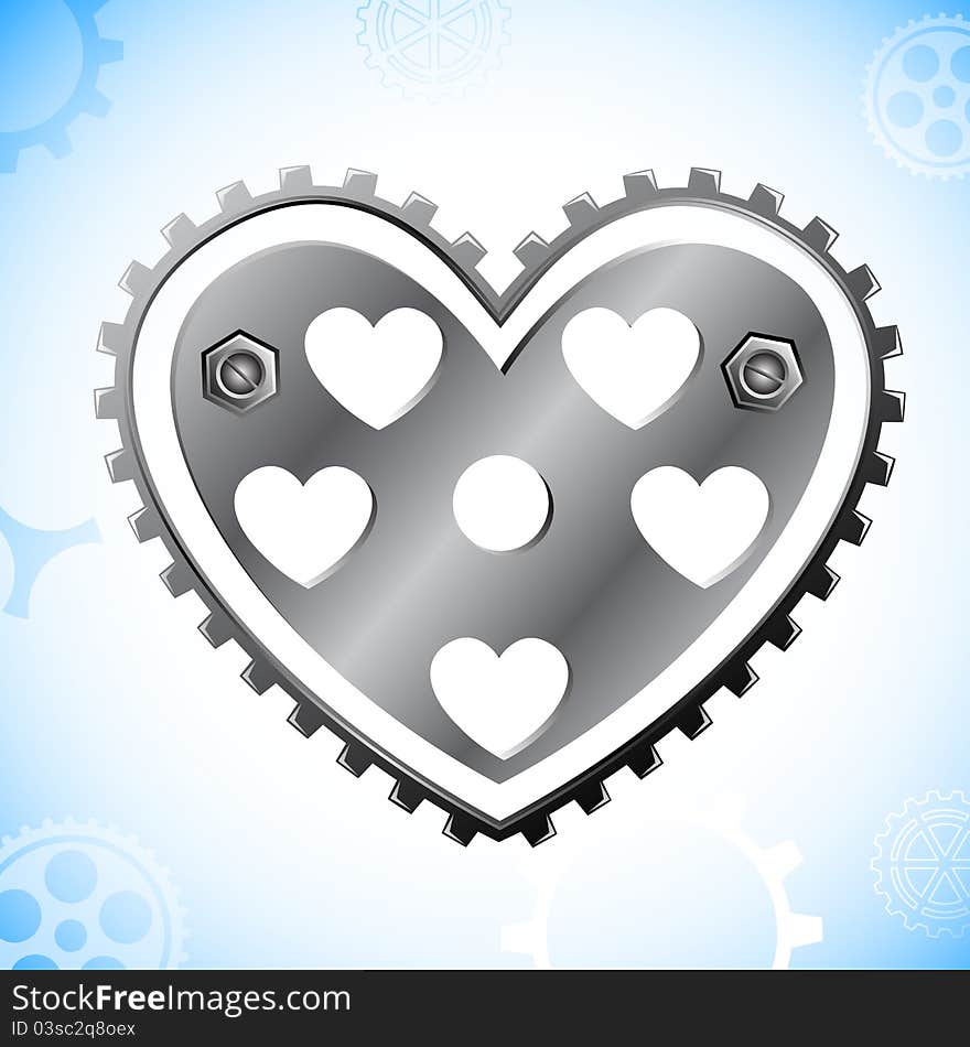 Illustration of cog wheel in shape of heart on abstract background. Illustration of cog wheel in shape of heart on abstract background