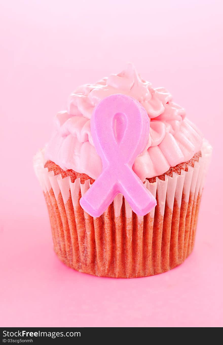 Pink ribbon cupcake