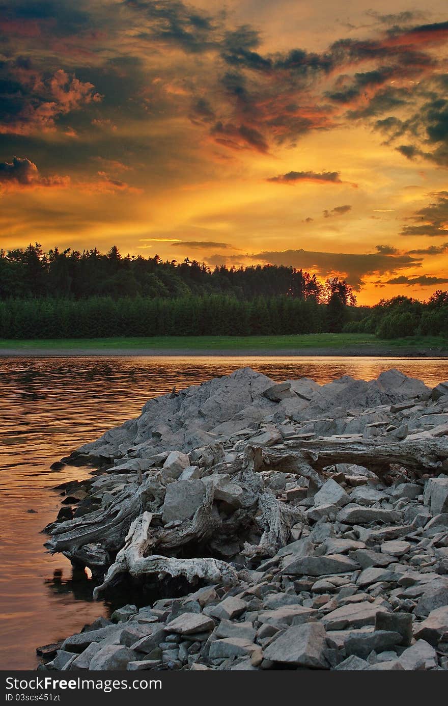 Sunset.Evening atmosphere on the lake