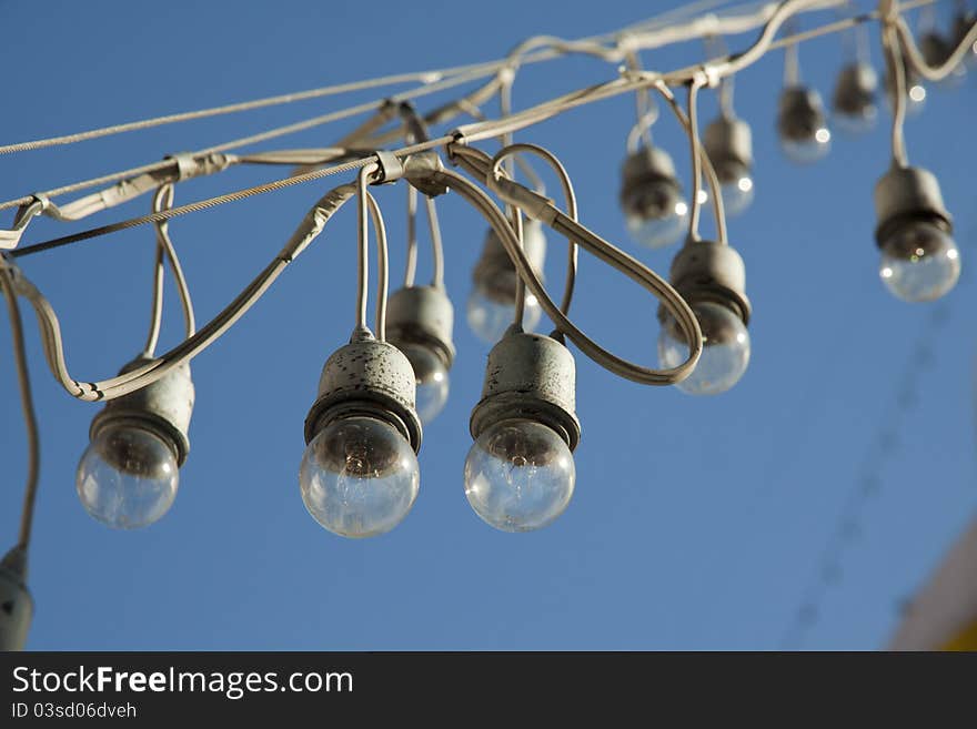 Bulbs and wire for lighting historical building .