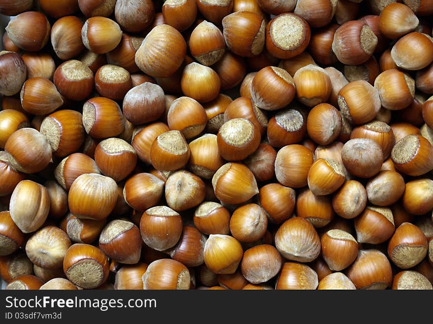 Hazelnuts are in a box on the market