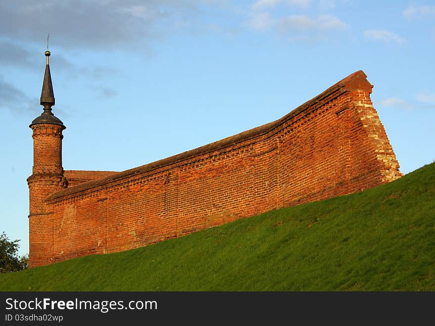 The fortress wall in the ancient Russian city of Kolomna. The fortress wall in the ancient Russian city of Kolomna