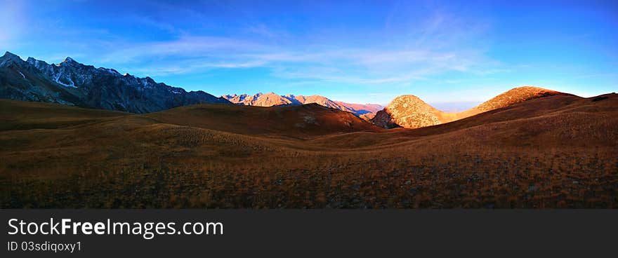 Stitched Panorama Mountains of southern Kazakhstan, Sazan Ata gorge, the Dawn. Stitched Panorama Mountains of southern Kazakhstan, Sazan Ata gorge, the Dawn