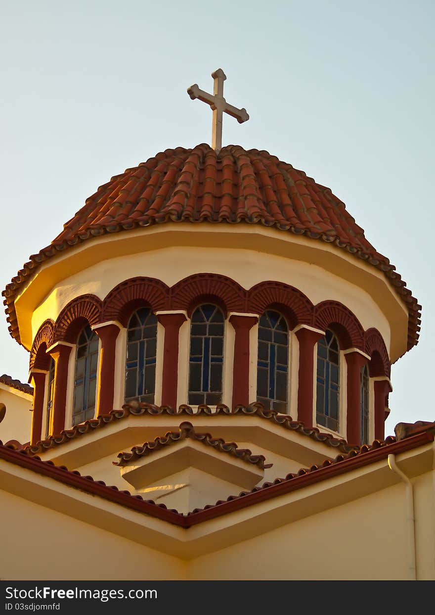 Detail of upper part of Greek church. Detail of upper part of Greek church.