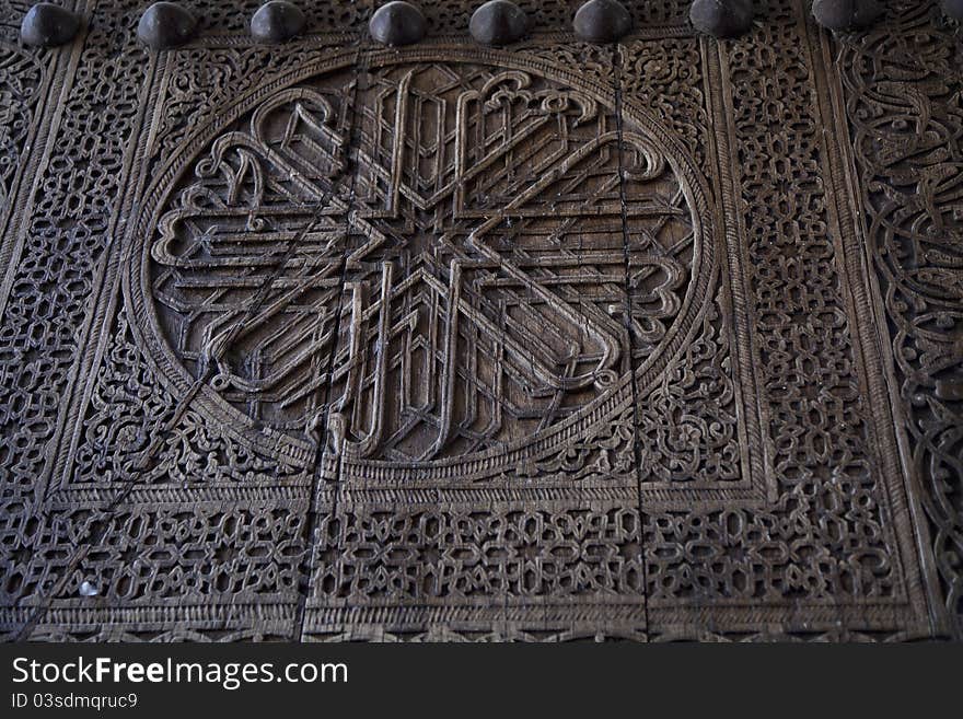 Uzbekistan, an ancient wooden door decorated. Uzbekistan, an ancient wooden door decorated