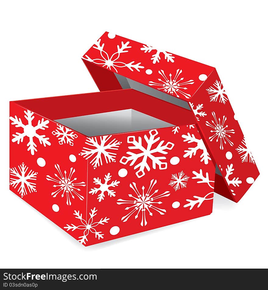 Christmas red gift box with snowflakes