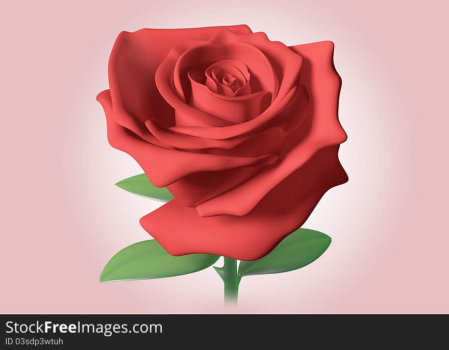 Red rose illustration model 3d on pink background. Red rose illustration model 3d on pink background