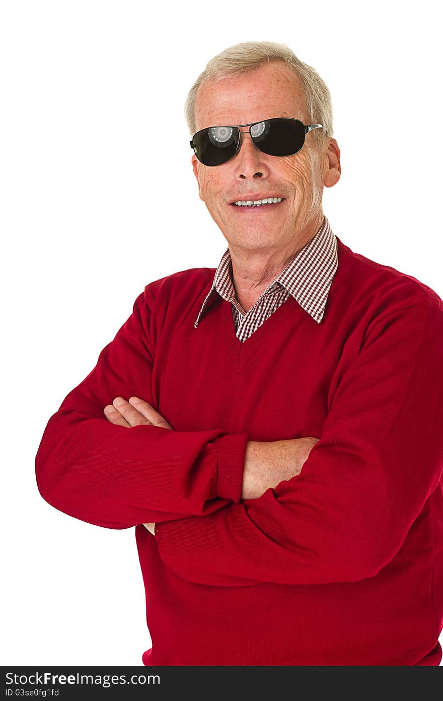 Succesfull senior with sunglasses/shades. Over a white background. Succesfull senior with sunglasses/shades. Over a white background