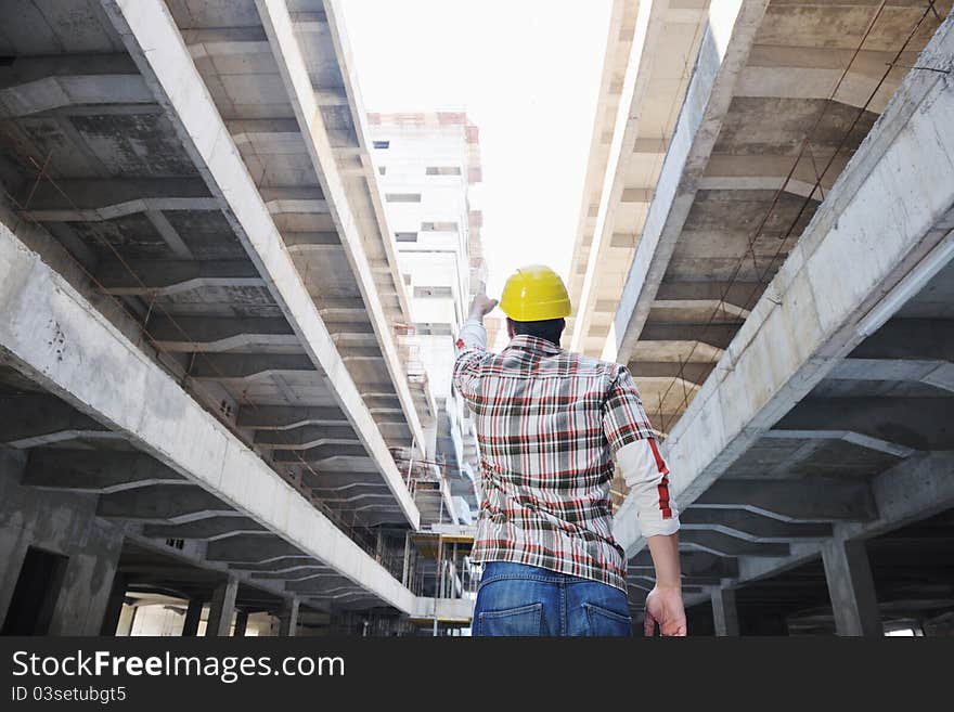 Hard Worker On Construction Site