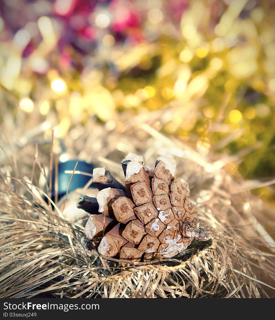 Christmas Border With Bauble And Pine Cones