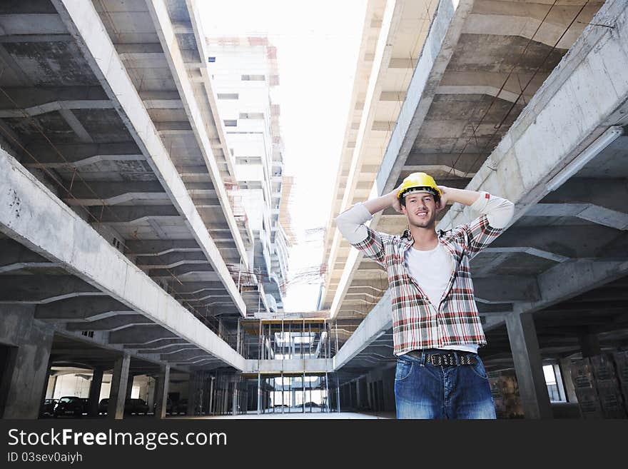 Hard Worker On Construction Site