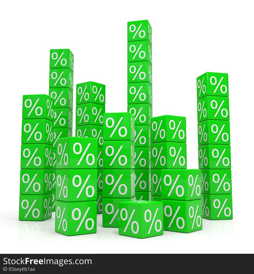 Stacks of green cubes with percents