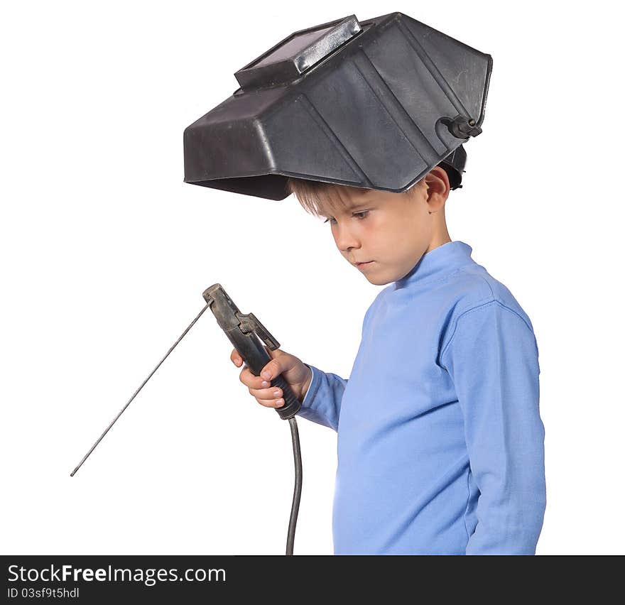 Boy In A Mask With Electric Welding