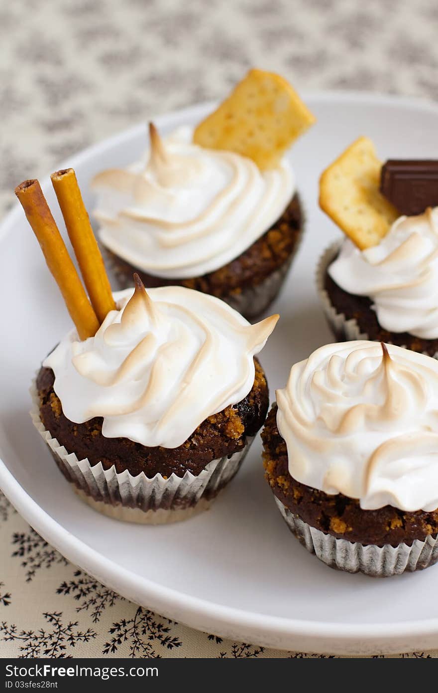 Chocolate cake on white dish. Chocolate cake on white dish