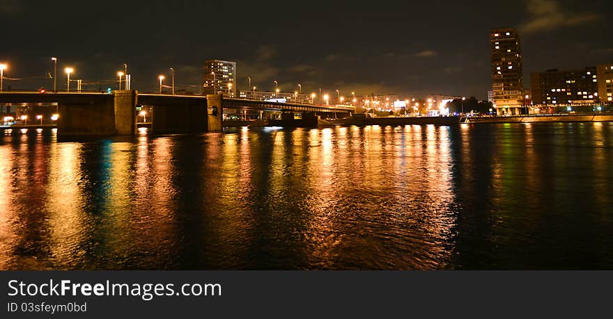 Night view of Volodarsky Bridge in St Petersburg