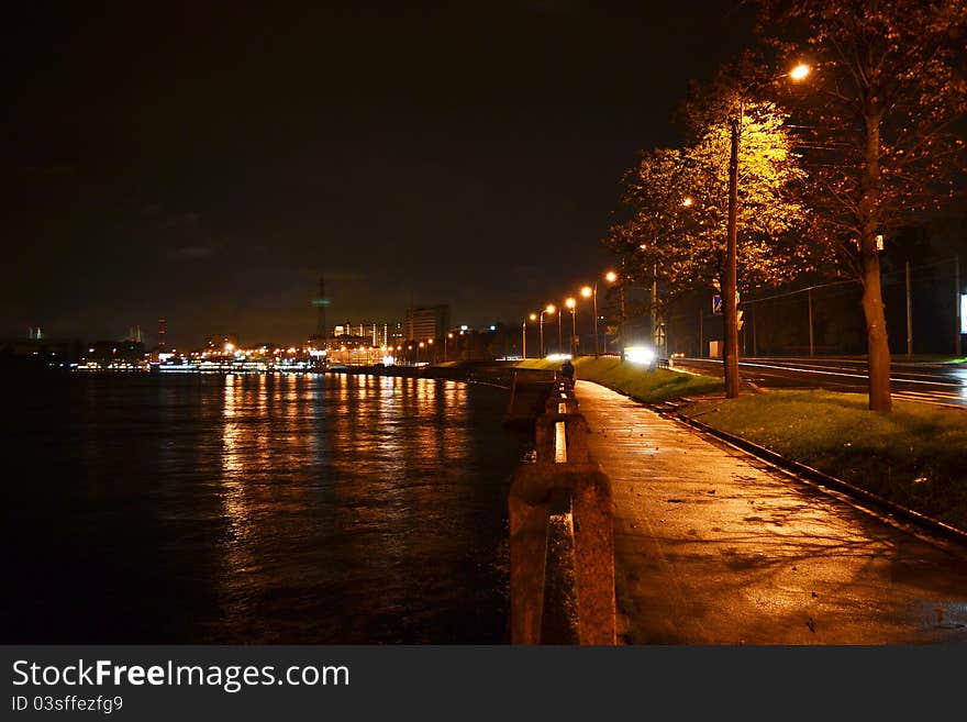 Night view of embankment in St Petersburg