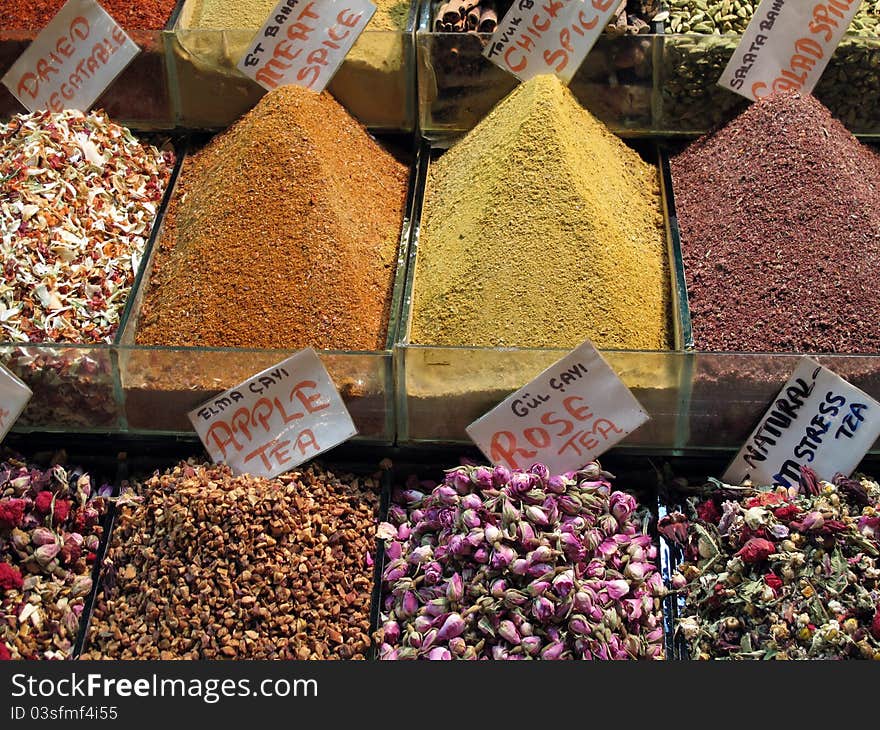 Spice and herbal tea in the Spice Bazaar, Istanbul. Spice and herbal tea in the Spice Bazaar, Istanbul.