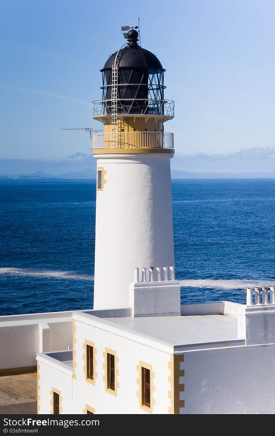 Rua Reidh Lighthouse in close up from above. Rua Reidh Lighthouse in close up from above