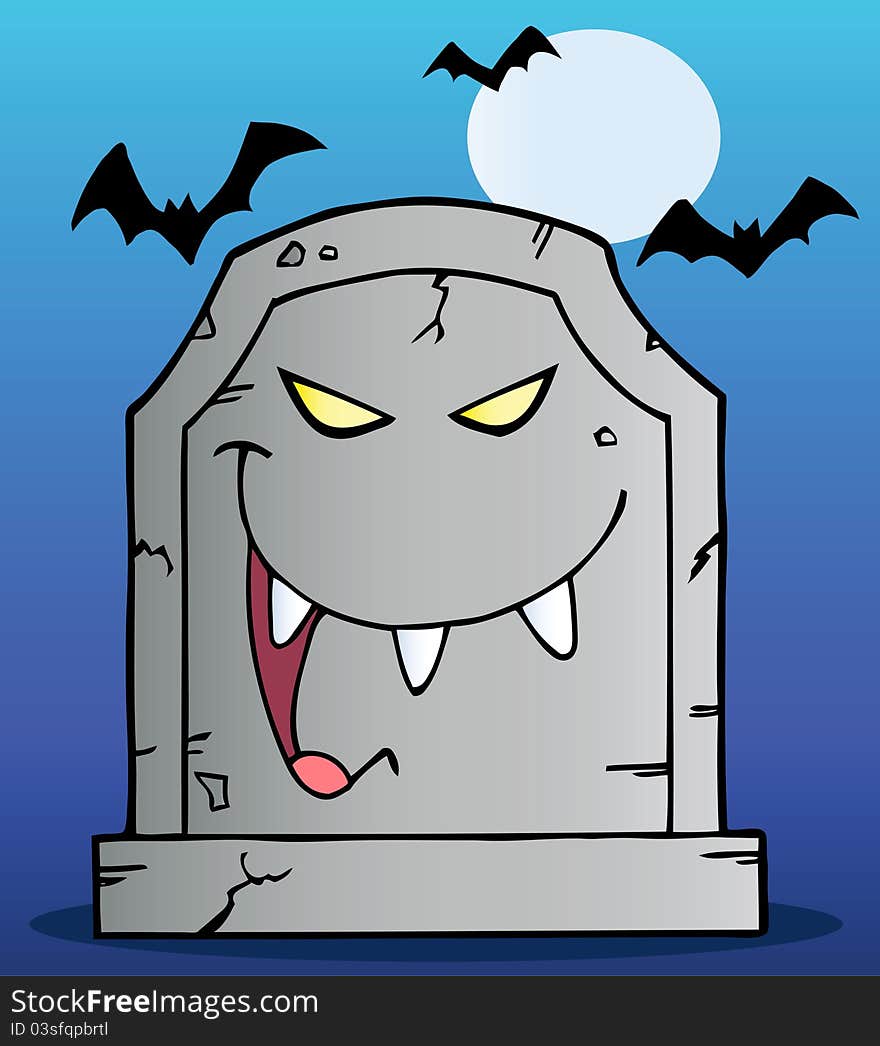 Laughing tombstone cartoon character in halloween night. Laughing tombstone cartoon character in halloween night