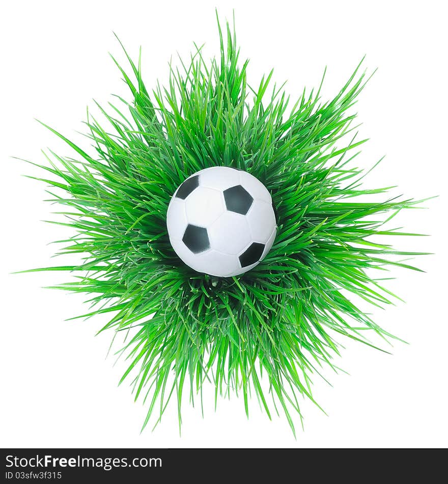 Black and white soccer ball on grass.