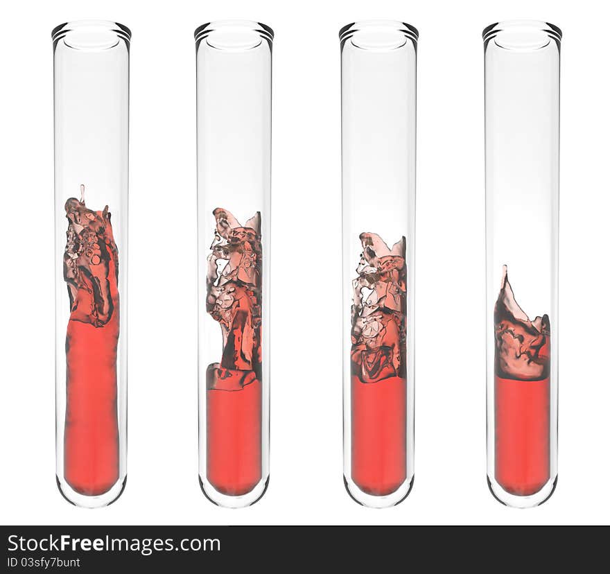 High quality rendering of scientific test tubes with wavy red liquids inside