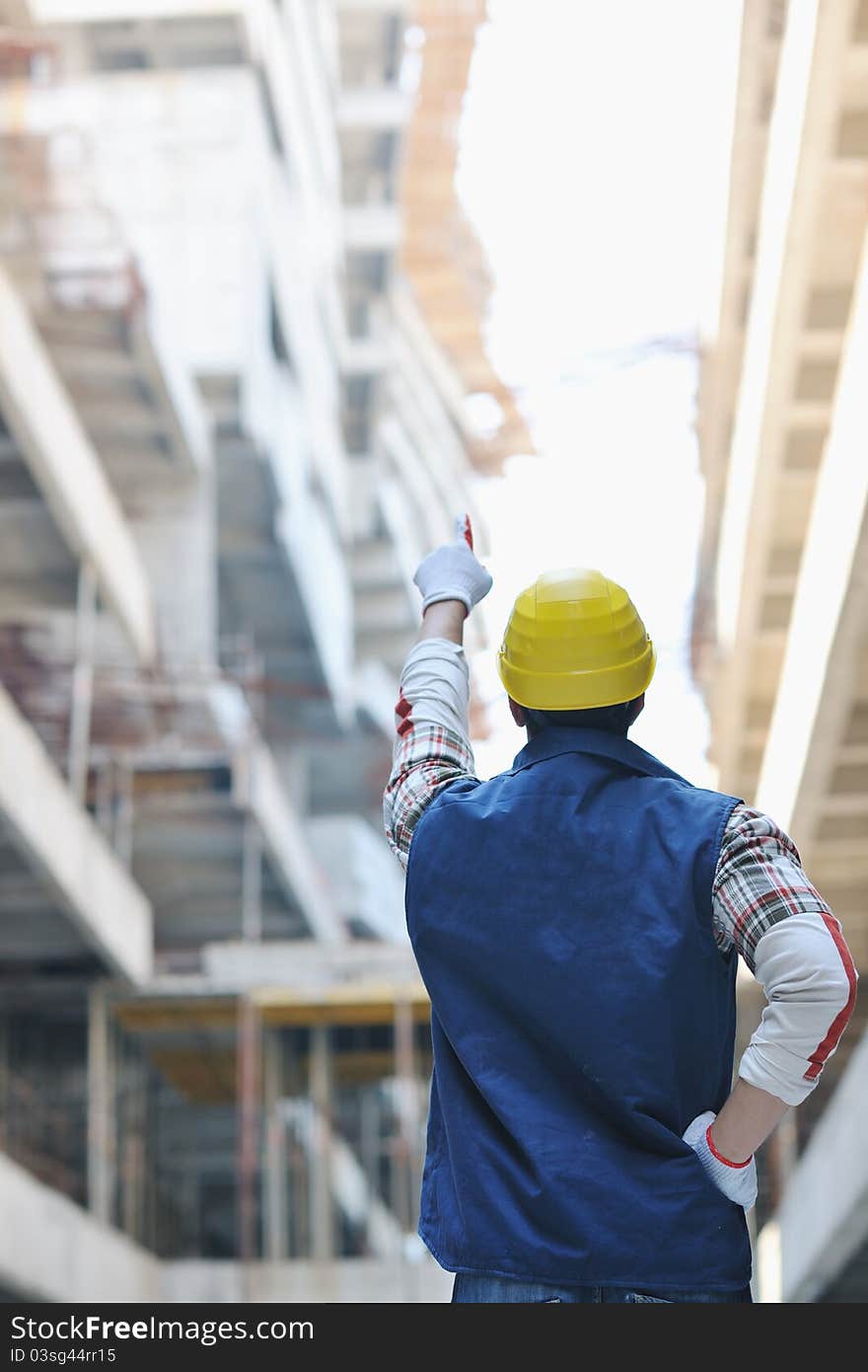 Handsome hard worker people portrait at concstruction site. Handsome hard worker people portrait at concstruction site