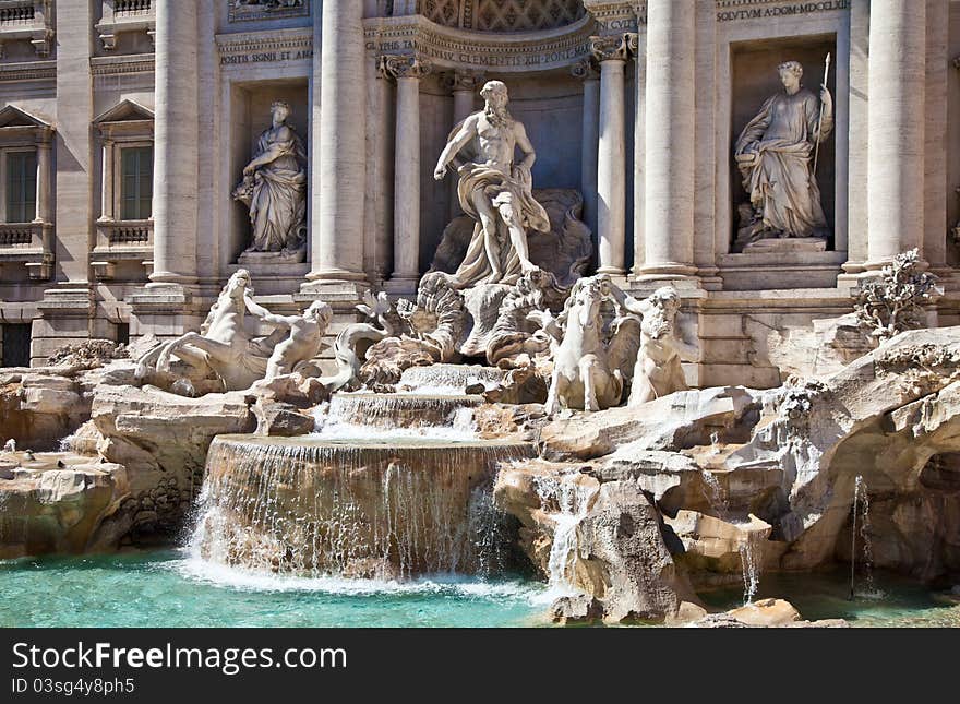 Trevi fountain during a sunny day, Rome, Italy. Trevi fountain during a sunny day, Rome, Italy