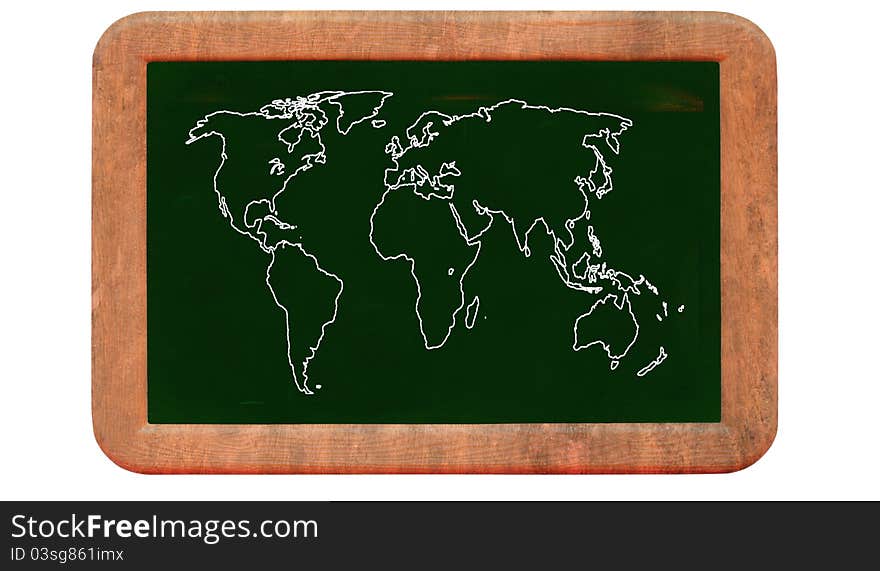 World map on retro blackboard. World map on retro blackboard