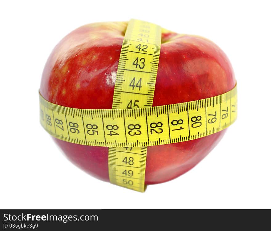 Apple And Measuring Tape Isolated On White