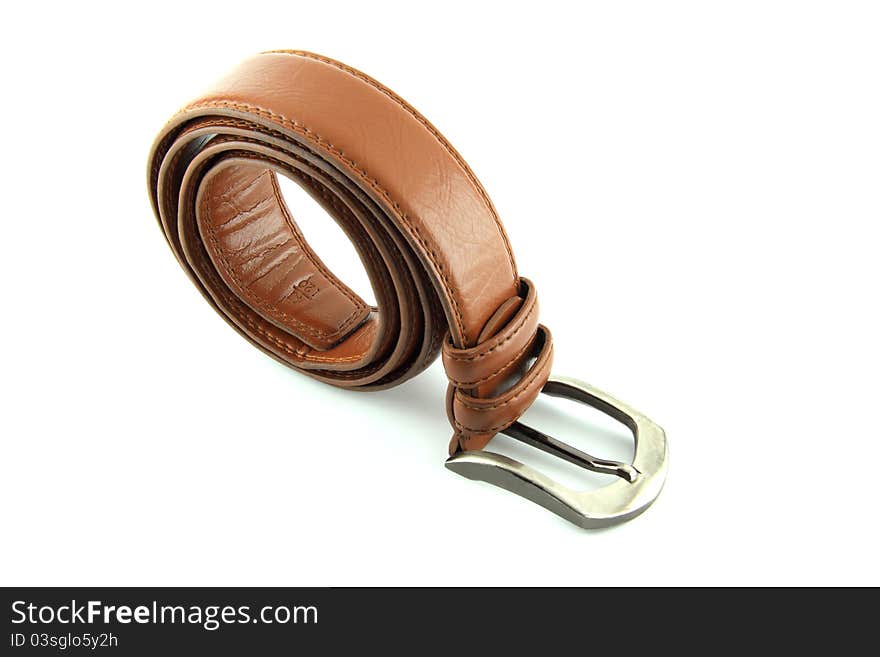 Brown men's fashion belt on white background