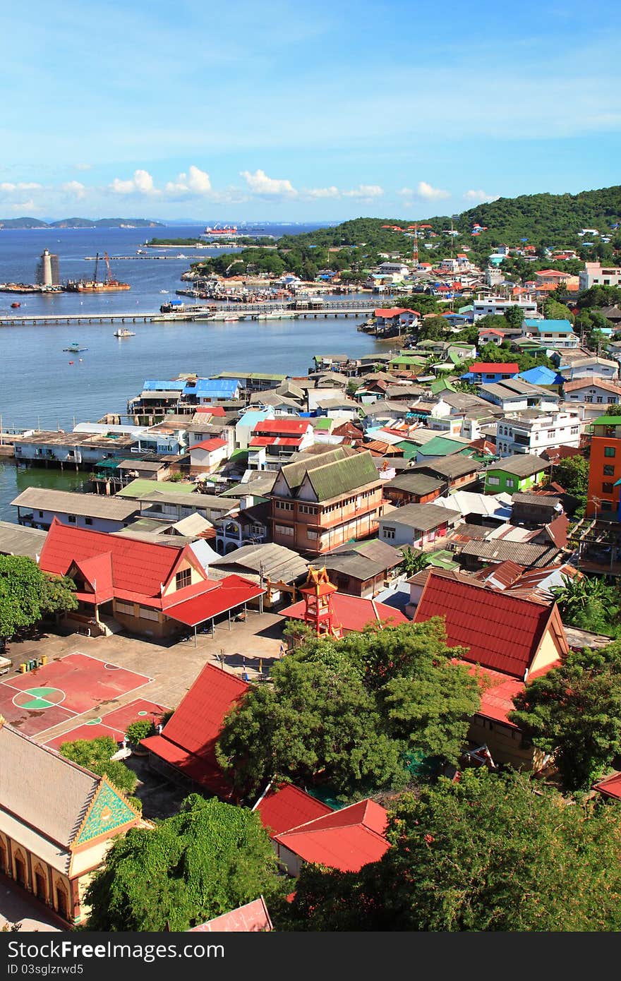 Aerial view of village on Koh Si Chang (Si Chang island), Thailand. Aerial view of village on Koh Si Chang (Si Chang island), Thailand.