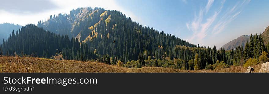 Panorama view of beautiful mountains landscape in alps. Panorama view of beautiful mountains landscape in alps