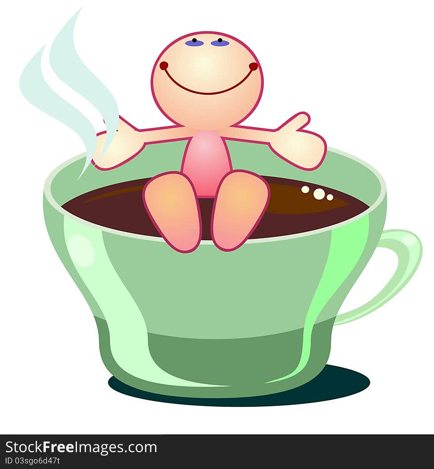 Cartoon man enjoying cup of hot tea or coffee. Cartoon man enjoying cup of hot tea or coffee