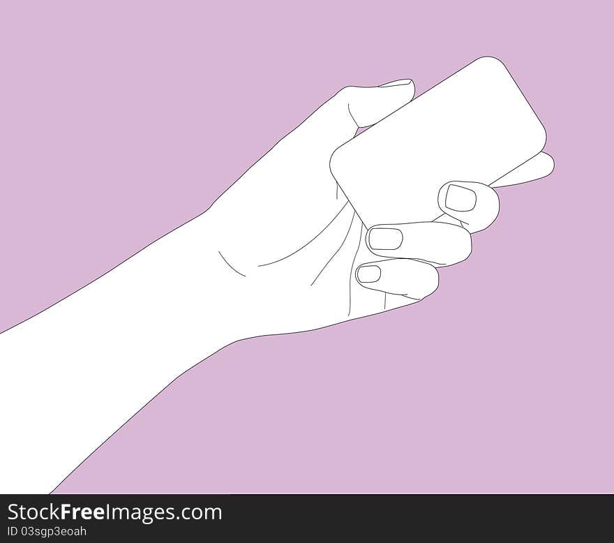 Vector illustration - hand holding a business card in outline version. Vector illustration - hand holding a business card in outline version