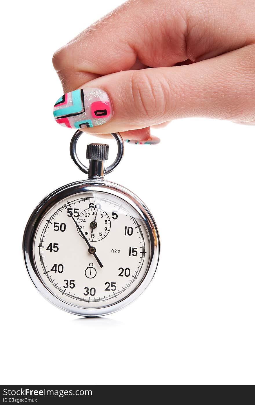 Woman with nice wanicure holding a stopwatch. Woman with nice wanicure holding a stopwatch