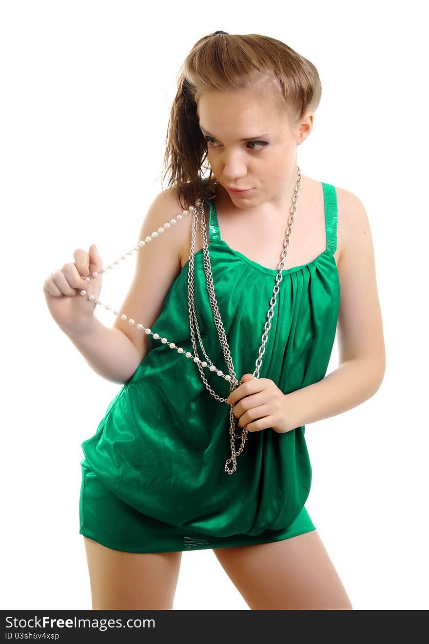 Young fashion woman with green dress