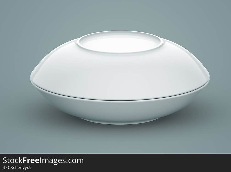 White Sphere Dish plate couple close top view on blue background. 3d model illustration. White Sphere Dish plate couple close top view on blue background. 3d model illustration