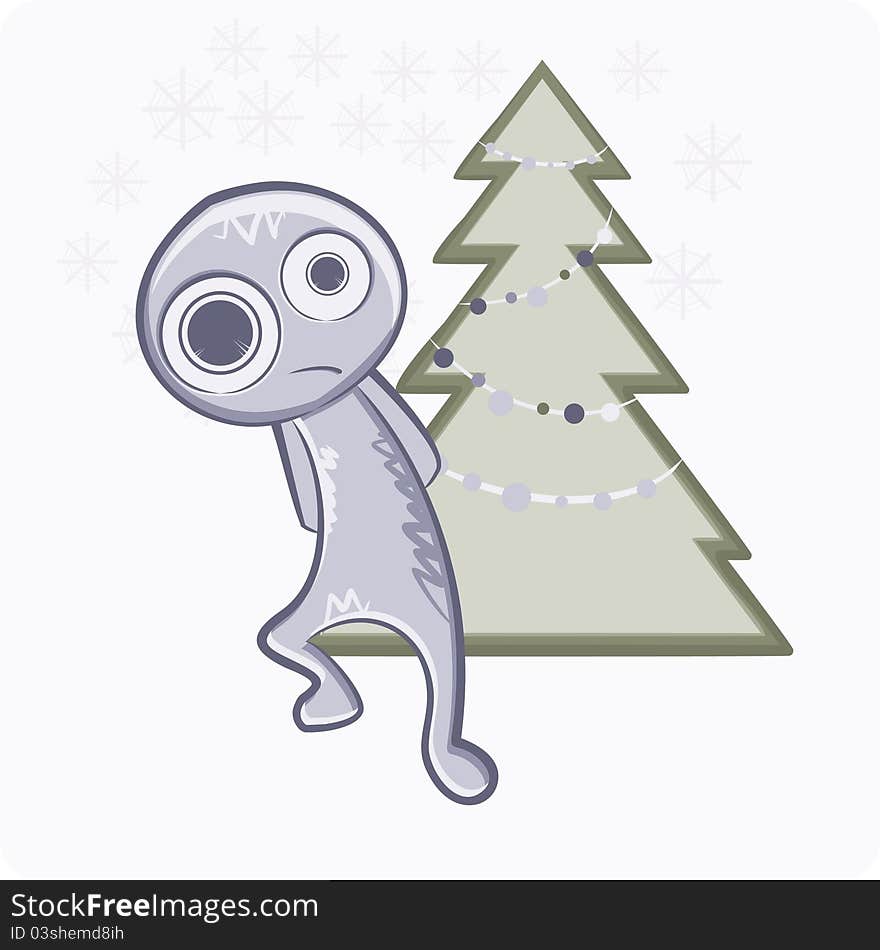 This is illustration of Snowman with christmas tree