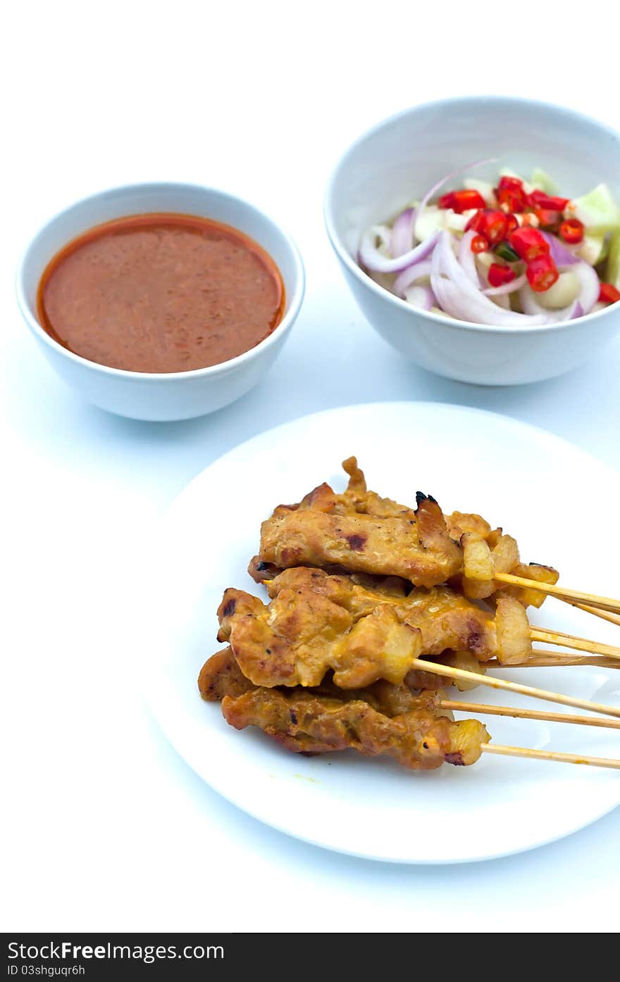 Thai food pork satay on table