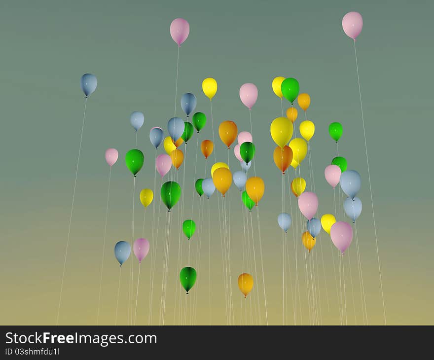 Colored balloons up in the sky