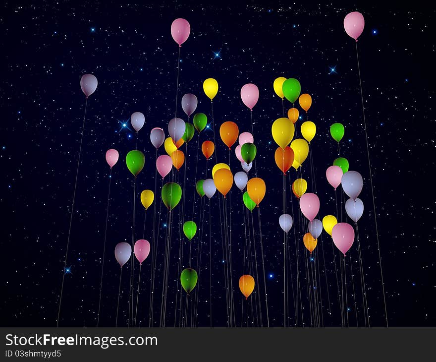 Colored balloons under the stars