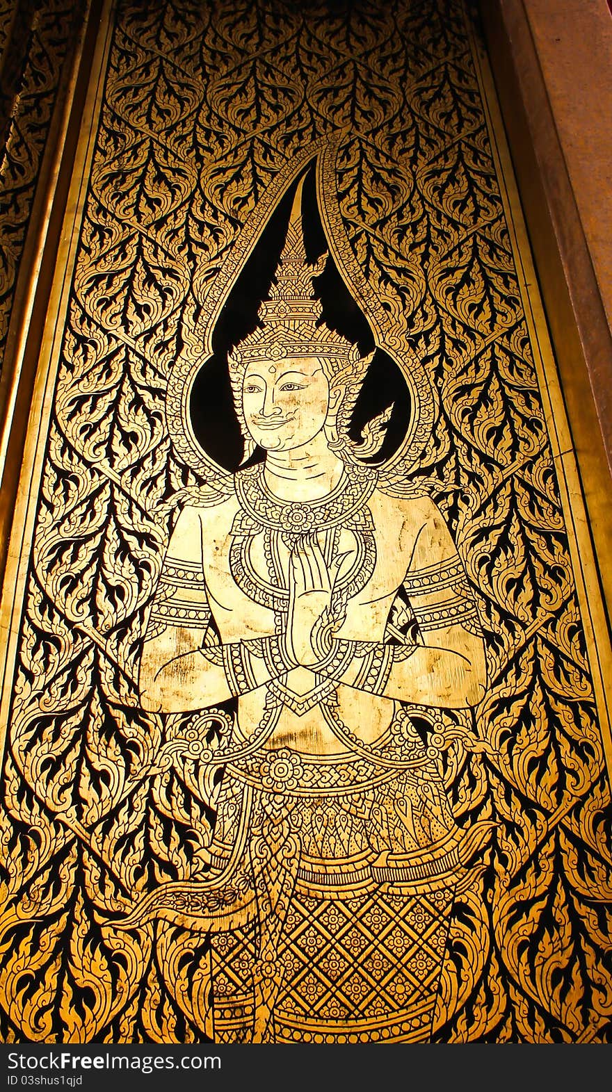 Goddess image on the Door at Wattraimitr Thailand. Goddess image on the Door at Wattraimitr Thailand