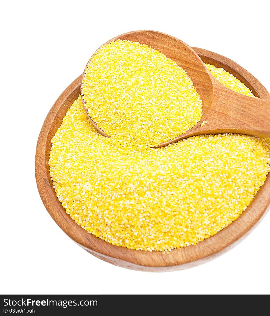 Millet In Wooden Bowl Isolated On A White