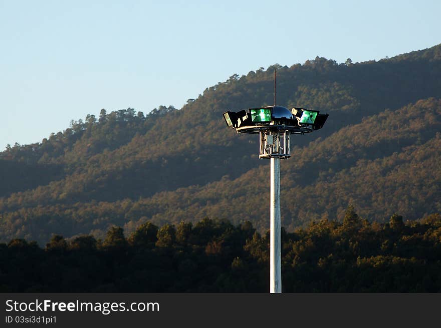 Many spot light on the top of the pillar for lighting. Many spot light on the top of the pillar for lighting