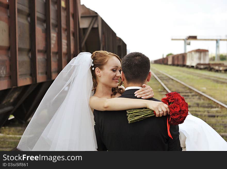 Bride and groom walking