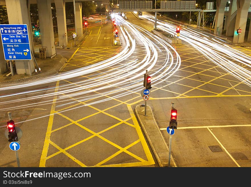 Hong Kong light trails at night